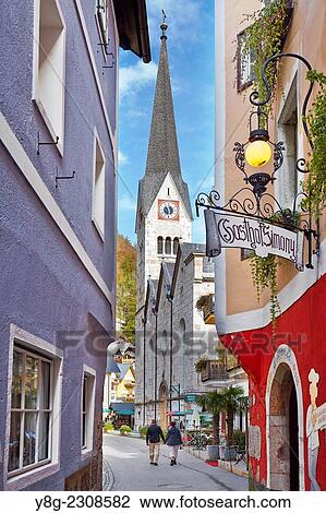 Street of Hallstatt, Austria. View Large Photo Image Stock Image - Street of Hallstatt, Austria.. Fotosearch
