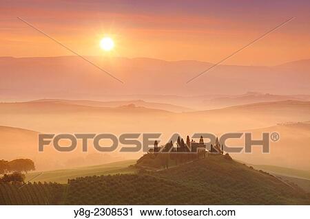 Sunrise, Val d? orcia, Tuscany, Italy. View Large Photo Image Stock Image - Sunrise, Val d? orcia, Tuscany, Italy.. Fotosearch