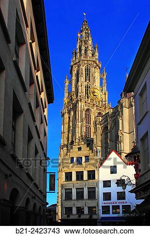 Tower of the cathedral, Antwerp, Belgium View Large Photo Image Stock Image - Tower of the cathedral, Antwerp, Belgium. Fotosearch