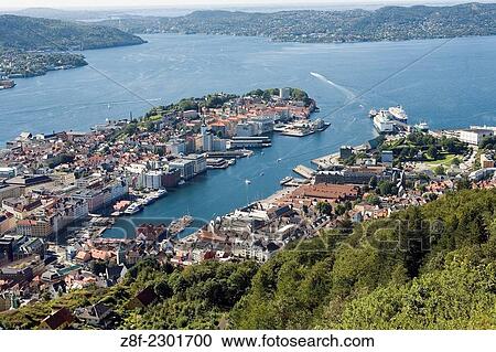Town of Bergen, View from Mount Floyen, Norway. View Large Photo Image Stock Image - Town of Bergen, View from Mount Floyen, Norway.. Fotosearch