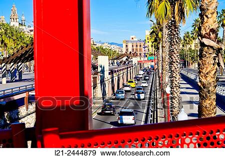 Traffic, car row. Moll de la Fusta, Ronda Litoral, Barcelona, Catalonia, Spain. View Large Photo Image Stock Photo - Traffic, car row. Moll de la Fusta, Ronda Litoral, Barcelona, Catalonia, Spain.. Fotosearch