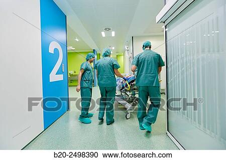 Stock Image - Transfer the patient to the operating room, Ambulatory Surgery, Hospital Donostia, San Sebastian, Gipuzkoa, Basque Country, Spain. Fotosearch