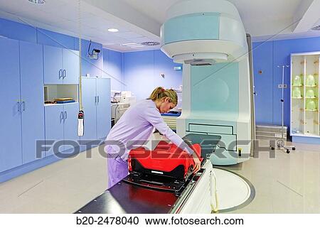Stock Image - Treatment of cancer, Linear Particle Accelerator, Radiotherapy, Hospital Donostia, San Sebastian, Gipuzkoa, Basque Country, Spain. Fotosearch