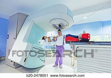 Stock Image - Treatment of cancer, Linear Particle Accelerator, Radiotherapy, Hospital Donostia, San Sebastian, Gipuzkoa, Basque Country, Spain. Fotosearch