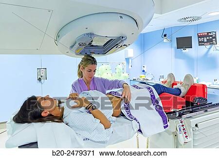 Stock Image - Treatment of cancer, Linear Particle Accelerator, Radiotherapy, Hospital Donostia, San Sebastian, Gipuzkoa, Basque Country, Spain. Fotosearch