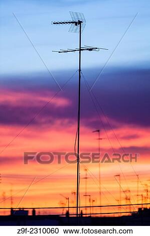Stock Image - TV antennas on the sky-line of Valencia. Fotosearch