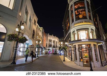 Two Rodeo at Night, Rodeo Drive, Beverly Hills, California, USA. View Large Photo Image Stock Photography - Two Rodeo at Night, Rodeo Drive, Beverly Hills, California, USA.. Fotosearch