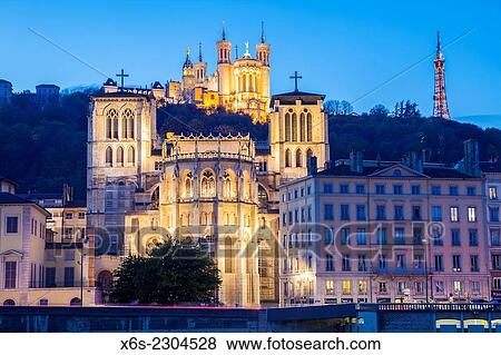 View of the Cathedral of St-Jean and the Basilique Notre-Dame de Fourviere in Lyon, Rhône, Rhône-Alpes, France. View Large Photo Image Stock Photo - View of the Cathedral of St-Jean and the Basilique Notre-Dame de Fourviere in Lyon, Rhône, Rhône-Alpes, France.. Fotosearch