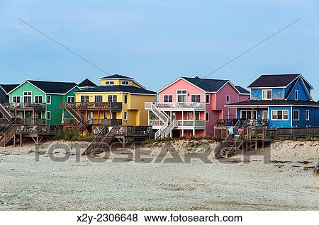 Stock Photo - Waterfront Beach houses, Nags Head, OBX, Outer Banks, North Carolina, USA.. Fotosearch