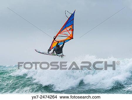 Picture - Windsurfing. Tarifa, Cadiz, Costa de la Luz, Andalusia, Spain.. Fotosearch