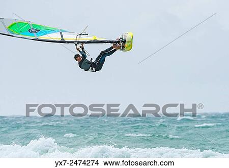 Picture - Windsurfing. Tarifa, Cadiz, Costa de la Luz, Andalusia, Spain.. Fotosearch