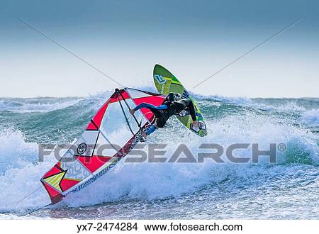 Picture - Windsurfing. Tarifa, Cadiz, Costa de la Luz, Andalusia, Spain.. Fotosearch