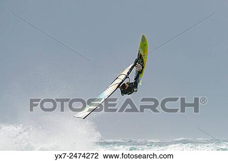 Stock Image - Windsurfing. Tarifa, Cadiz, Costa de la Luz, Andalusia, Spain.. Fotosearch