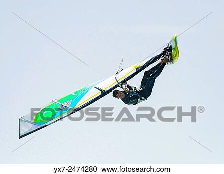 Stock Image - Windsurfing. Tarifa, Cadiz, Costa de la Luz, Andalusia, Spain.. Fotosearch