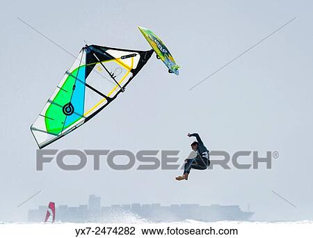 Stock Image - Windsurfing. Tarifa, Cadiz, Costa de la Luz, Andalusia, Spain.. Fotosearch