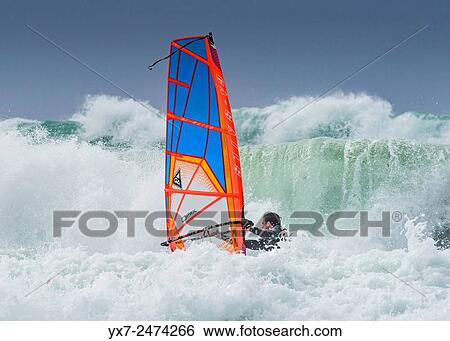 Stock Photograph - Windsurfing. Tarifa, Cadiz, Costa de la Luz, Andalusia, Spain.. Fotosearch