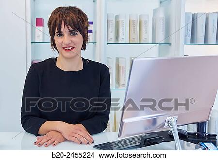 Woman. Hairdresser salon reception. Hairdressers and Beauty Clinic. Hair salon. View Large Photo Image Picture - Woman. Hairdresser salon reception. Hairdressers and Beauty Clinic. Hair salon.. Fotosearch
