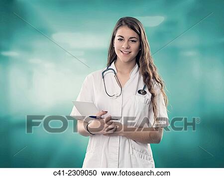 Woman working in a hospital. View Large Photo Image Stock Image - Woman working in a hospital.. Fotosearch