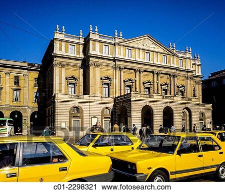 Yellow taxis Teatro alla Scala opera house Milan Italy. View Large Photo Image Stock Image - Yellow taxis Teatro alla Scala opera house Milan Italy.. Fotosearch