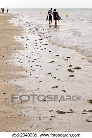 young couple walking together at the seaside, sandy beach, Atlantic Ocean, Honfleur, Calvados, Basse Normandie, Normandy, France View Large Photo Image Stock Photography - young couple walking together at the seaside, sandy beach, Atlantic Ocean, Honfleur, Calvados, Basse Normandie, Normandy, France. Fotosearch
