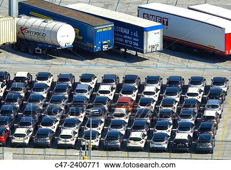 Cars storage at Barcelona port. Spain View Large Photo Image Stock Image - Cars storage at Barcelona port. Spain. Fotosearch