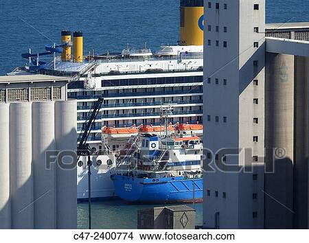 Cruise ship. Barcelona port. Spain View Large Photo Image Picture - Cruise ship. Barcelona port. Spain. Fotosearch