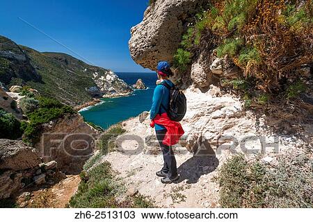 Hiker above Potato Harbor, Santa Cruz Island, Channel Islands National Park, California USA. View Large Photo Image Stock Image - Hiker above Potato Harbor, Santa Cruz Island, Channel Islands National Park, California USA.. Fotosearch