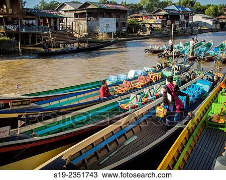 Myanmar, Inle Lake, View of fishing village View Large Photo Image Stock Image - Myanmar, Inle Lake, View of fishing village. Fotosearch