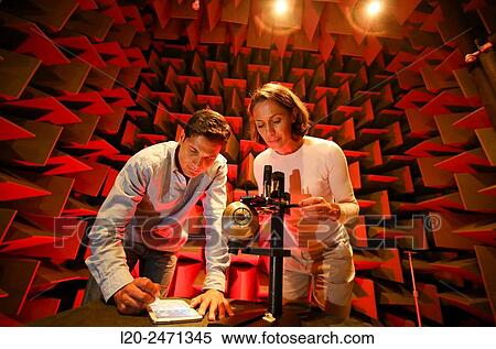 Stock Photography - Researchers. Acoustic chamber. EMC & Telecom Lab. Certification of Low Voltage Electrical & Electronic Products. Technological Services to Industry. Tecnalia Research & innovation. Bizkaia. Basque Country. Spain.. Fotosearch