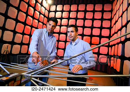 Picture - Researchers. Anechoic chamber. EMC & Telecom Lab. Certification of Low Voltage Electrical & Electronic Products. Technological Services to Industry. Tecnalia Research & innovation. Bizkaia. Basque Country. Spain.. Fotosearch
