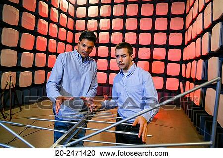 Stock Image - Researchers. Anechoic chamber. EMC & Telecom Lab. Certification of Low Voltage Electrical & Electronic Products. Technological Services to Industry. Tecnalia Research & innovation. Bizkaia. Basque Country. Spain.. Fotosearch