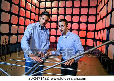 Stock Image - Researchers. Anechoic chamber. EMC & Telecom Lab. Certification of Low Voltage Electrical & Electronic Products. Technological Services to Industry. Tecnalia Research & innovation. Bizkaia. Basque Country. Spain.. Fotosearch
