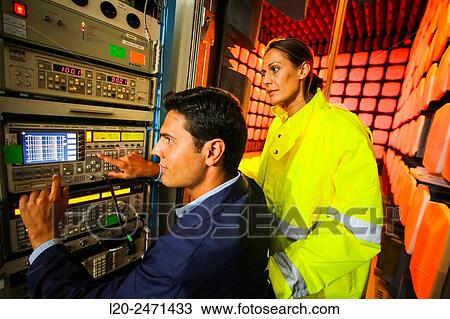 Stock Image - Researchers. Anechoic chamber. EMC & Telecom Lab. Certification of Low Voltage Electrical & Electronic Products. Technological Services to Industry. Tecnalia Research & innovation. Bizkaia. Basque Country. Spain.. Fotosearch