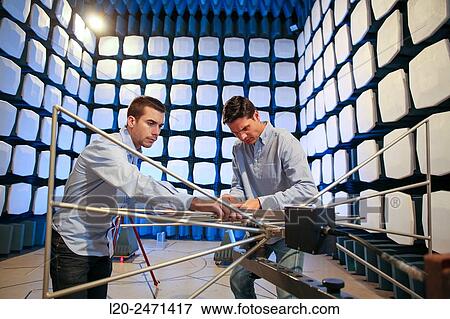 Stock Photo - Researchers. Anechoic chamber. EMC & Telecom Lab. Certification of Low Voltage Electrical & Electronic Products. Technological Services to Industry. Tecnalia Research & innovation. Bizkaia. Basque Country. Spain.. Fotosearch