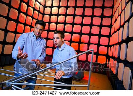 Stock Photo - Researchers. Anechoic chamber. EMC & Telecom Lab. Certification of Low Voltage Electrical & Electronic Products. Technological Services to Industry. Tecnalia Research & innovation. Bizkaia. Basque Country. Spain.. Fotosearch