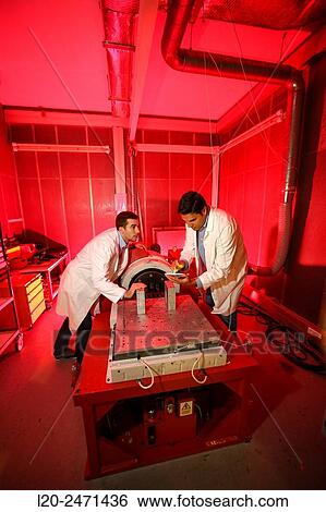 Stock Photograph - Researchers. Vibration Chamber Laboratory. EMC & Telecom Lab. Certification of Low Voltage Electrical & Electronic Products. Technological Services to Industry. Tecnalia Research & innovation. Bizkaia. Basque Country. Spain.. Fotosearch
