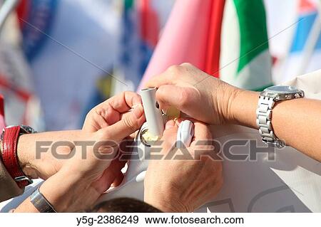 Stock Photo - 28th February 2015 The Italian Northern League party rally against the Renzi government in piazza del Popolo quare in Rome Italy.. Fotosearch