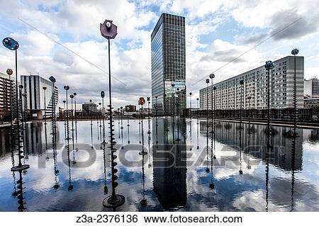 Agam's Fountain in La D? fense, Paris, France. View Large Photo Image Stock Photograph - Agam's Fountain in La D? fense, Paris, France.. Fotosearch