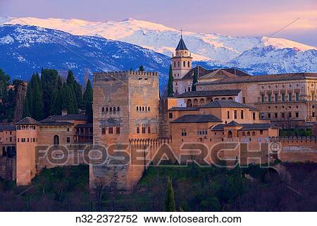 Alhambra, UNESCO World Heritage Site, Sierra Nevada and la Alhambra at Sunset, Granada, Andalusia, Spain. View Large Photo Image Stock Image - Alhambra, UNESCO World Heritage Site, Sierra Nevada and la Alhambra at Sunset, Granada, Andalusia, Spain.. Fotosearch