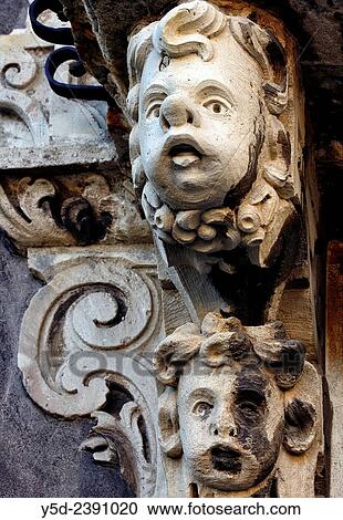 Stock Image - Architectural detail, Monastery of San Nicol? l? Arena, Benedictine Monastery of Catania, Sicilian late Baroque architecture style - UNESCO World heritage list, Catania, Sicily, Italy, Europe.. Fotosearch