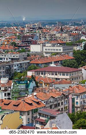 Bulgaria, Black Sea Coast, Burgas, elevated city view. View Large Photo Image Stock Image - Bulgaria, Black Sea Coast, Burgas, elevated city view.. Fotosearch