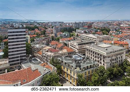Bulgaria, Black Sea Coast, Burgas, elevated city view. View Large Photo Image Stock Image - Bulgaria, Black Sea Coast, Burgas, elevated city view.. Fotosearch