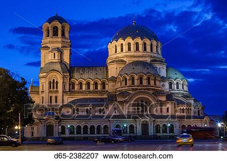 Stock Photo - Bulgaria, Sofia, Ploshtad Alexander Nevski Square, Aleksander Nevski Church, dawn.. Fotosearch
