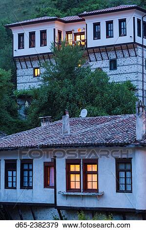 Bulgaria, Southern Mountains, Melnik, Ottoman-era houses, dusk. View Large Photo Image Stock Photo - Bulgaria, Southern Mountains, Melnik, Ottoman-era houses, dusk.. Fotosearch