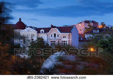 Bulgaria, Southern Mountains, Plovdiv, elevated view of city buildings, dawn. View Large Photo Image Stock Image - Bulgaria, Southern Mountains, Plovdiv, elevated view of city buildings, dawn.. Fotosearch