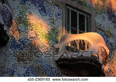 Stock Photography - Casa Batll? by Antonio Gaud?, 1904-1906, passeig de Gracia, Barcelona, Catalonia, Spain. The local name for the building is Casa dels ossos (House of Bones), as it has a visceral, skeletal organic quality.. Fotosearch