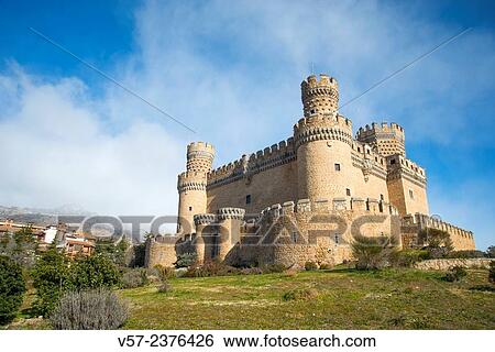 Castle and El Yelmo. Manzanares El Real, Madrid province, Spain. View Large Photo Image Stock Photograph - Castle and El Yelmo. Manzanares El Real, Madrid province, Spain.. Fotosearch