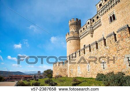 Castle and view of the village. Manzanares El Real, Madrid province, Spain. View Large Photo Image Stock Photo - Castle and view of the village. Manzanares El Real, Madrid province, Spain.. Fotosearch