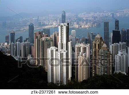 Stock Image - China Hong Kong Hong Hong Kong Island View From The Victoria Peak Victoria Harbour Harbor.. Fotosearch