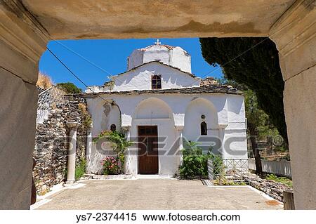 Stock Photography - Church of Agia Irini, 12th century, Kambos, Ikaria island, North Aegean islands, Greece, Europe.. Fotosearch